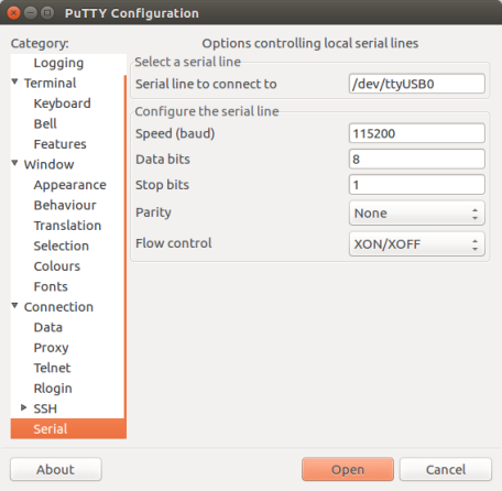 Setting Serial Communication in PuTTY on Linux